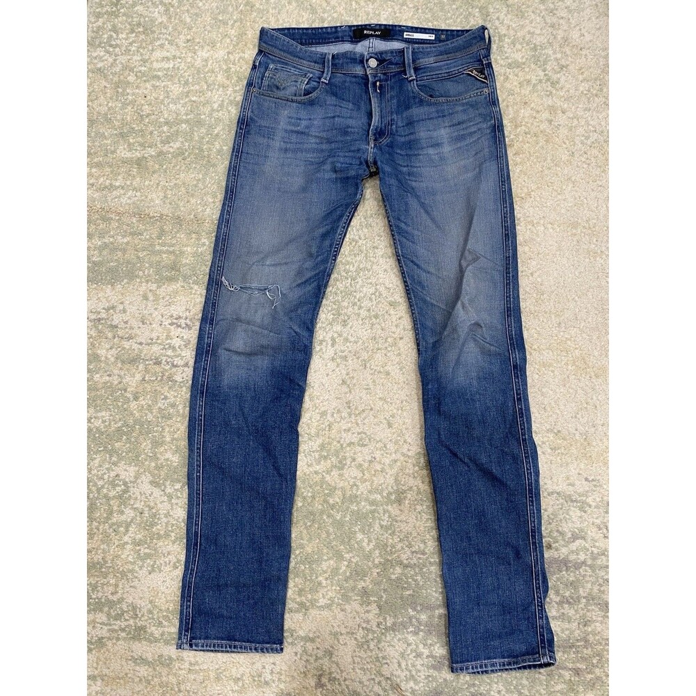 Replay Mens Jeans Size 32 (34" Inseam) Blue Anbass Slim Fit Denim W34 L34